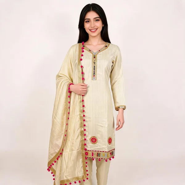 Cream_Silk_Straight_Embellished_Unstitched_Suit_Set_For_Women