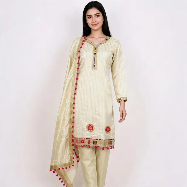 Cream_Silk_Straight_Embellished_Unstitched_Suit_Set_For_Women
