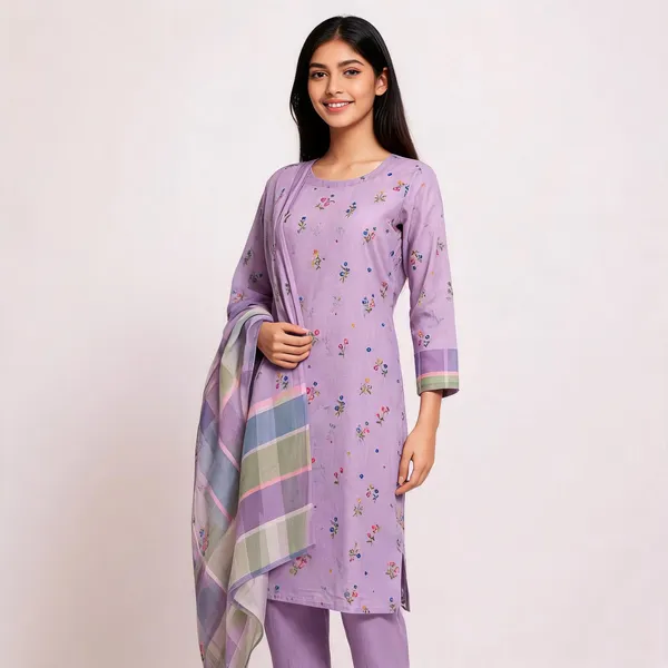 Lavender_Georgette_Straight_Floral_Print_Unstitched_Suit_Set_For_Women