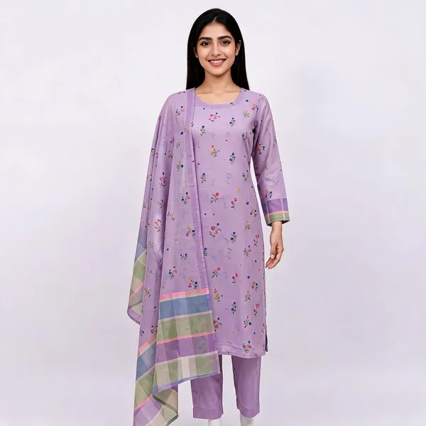 Lavender_Georgette_Straight_Floral_Print_Unstitched_Suit_Set_For_Women