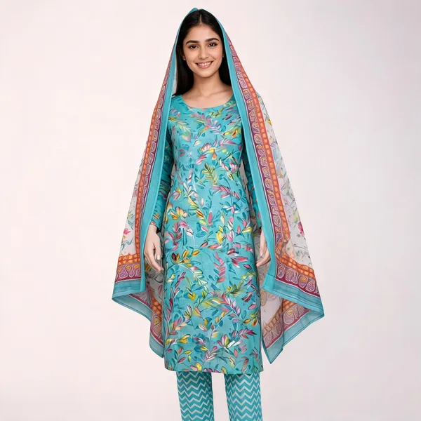 Turquoise_Silk_Straight_Printed_Unstitched_Suit_Set_For_Women