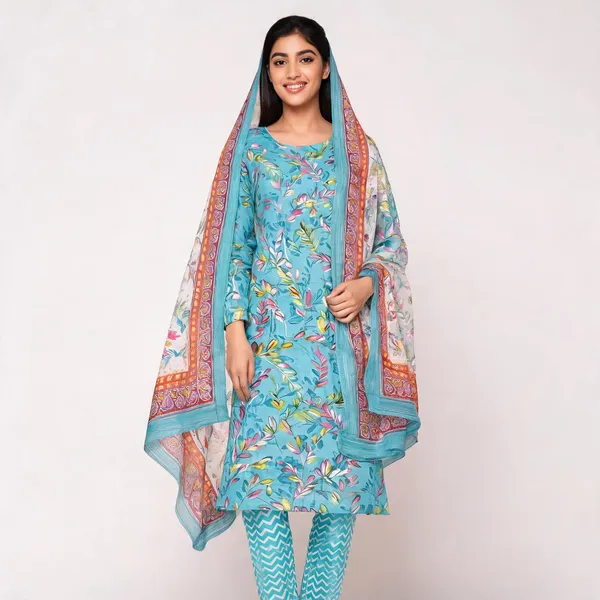 Turquoise_Silk_Straight_Printed_Unstitched_Suit_Set_For_Women