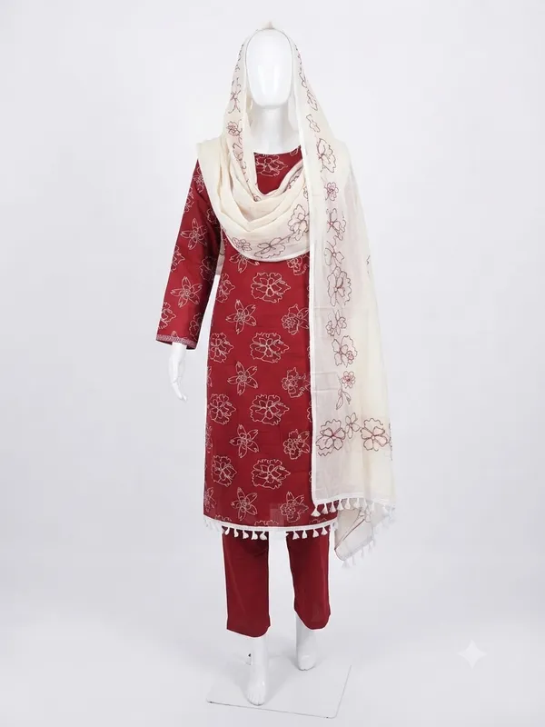 Maroon_Cotton_Straight_Floral_Print_Unstitched_Suit_Set_For_Women