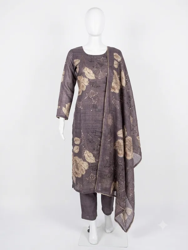 Grey_Silk_Straight_Floral_Print_Unstitched_Kurta_Set_For_Women