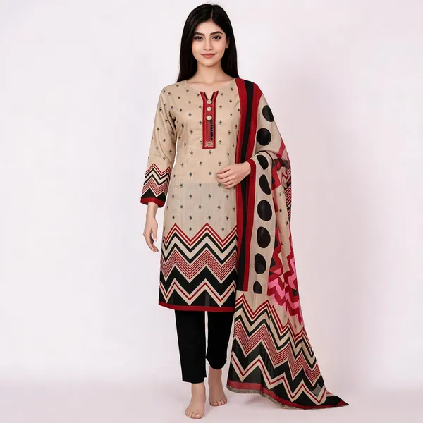 Beige_Georgette_Straight_Geometric_Print_Unstitched_Suit_Set_For_Women