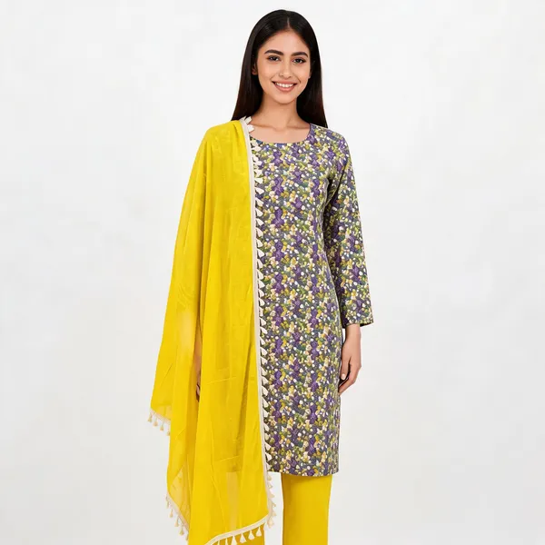 Yellow_Cotton_Straight_Floral_Print_Unstitched_Suit_Set_For_Women