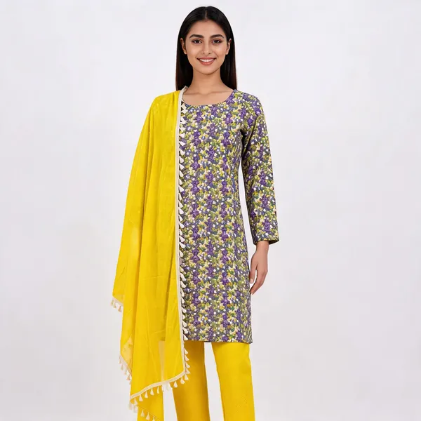 Yellow_Cotton_Straight_Floral_Print_Unstitched_Suit_Set_For_Women