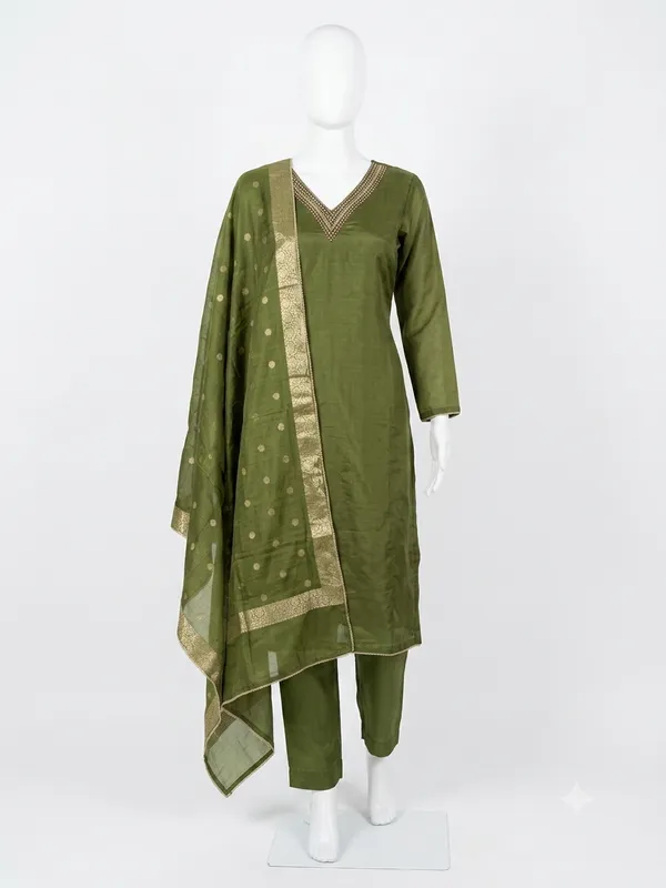 Olive_Green_Cotton_Straight_Unstitched_Suit_Set_For_Women
