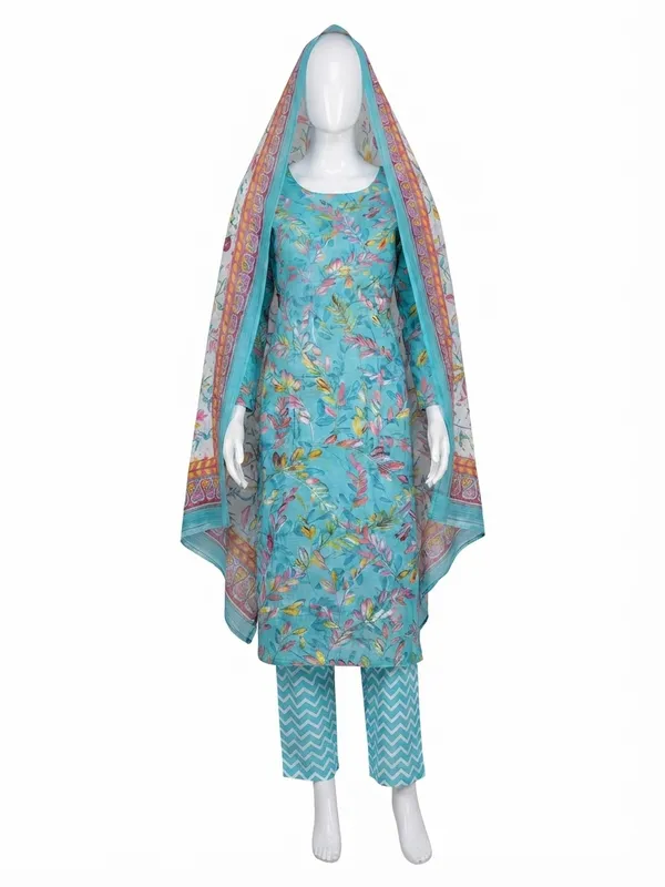 Turquoise_Silk_Straight_Printed_Unstitched_Suit_Set_For_Women