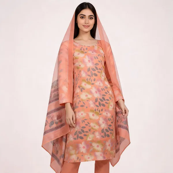Peach_Cotton_Straight_Floral_Print_Unstitched_Suit_Set_For_Women