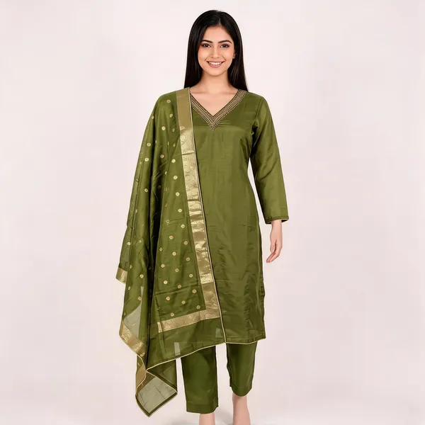 Olive_Green_Cotton_Straight_Unstitched_Suit_Set_For_Women