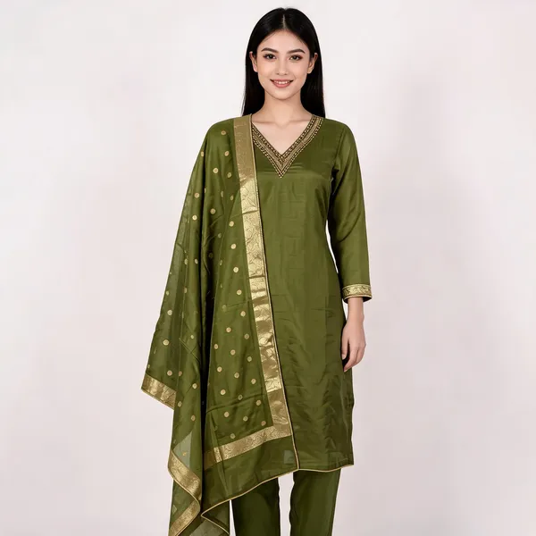 Olive_Green_Cotton_Straight_Unstitched_Suit_Set_For_Women