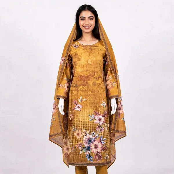 Mustard_Georgette_Straight_Floral_Print_Unstitched_Suit_Set_For_Women