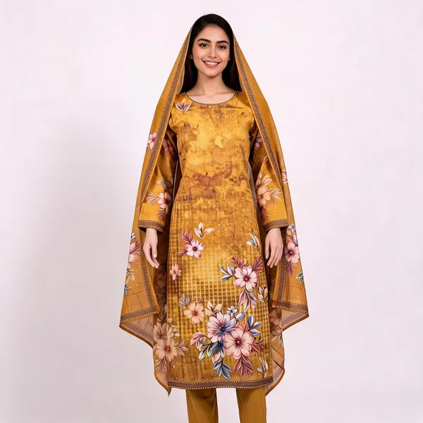 Mustard_Georgette_Straight_Floral_Print_Unstitched_Suit_Set_For_Women