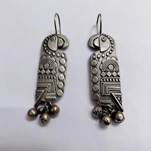 Silver-Tone_Oxidized_Brass_Geometric_Bell_Charm_Dangle_Earrings_For_Women