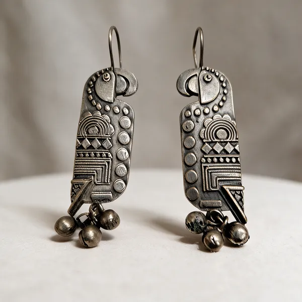 Silver-Tone_Oxidized_Brass_Geometric_Bell_Charm_Dangle_Earrings_For_Women