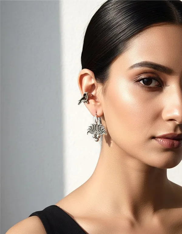 Silver-Tone_Oxidised_Brass_Floral_Dangle_Earrings_For_Women