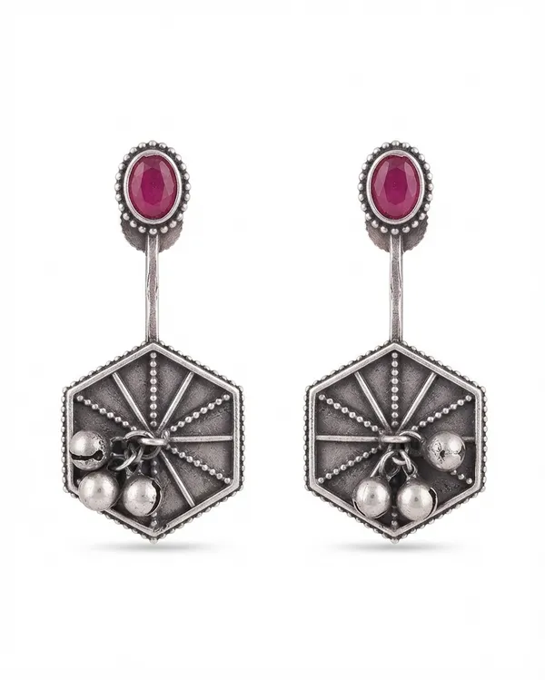 Silver_Oxidized_Brass_Hexagonal_Geometric_Drop_Earrings_For_Women