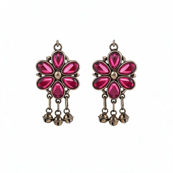 Pink_Floral_Brass_Dangling_Drop_Earrings_For_Women