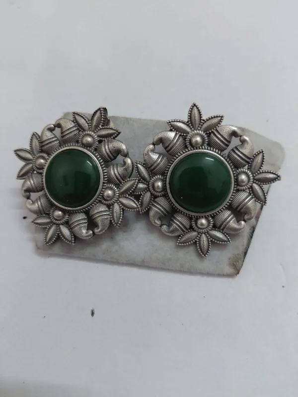 Silver_Tone_Brass_Green_Stone_Floral_Earrings_For_Women