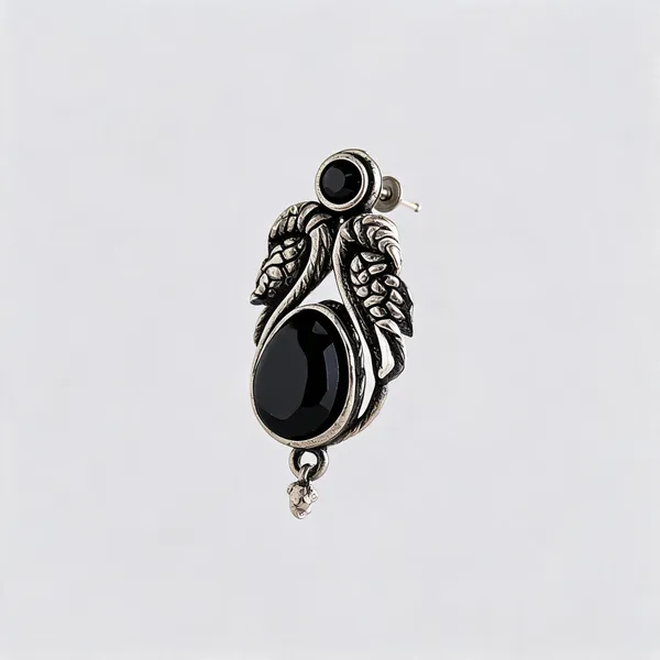 Silver_Tone_Brass_Black_Oval_Centre_Dangle_Earrings_For_Women