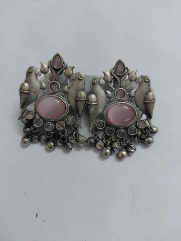 Silver-Tone_Brass_Tribal_Bird_Motif_Dangle_Earrings_For_Women