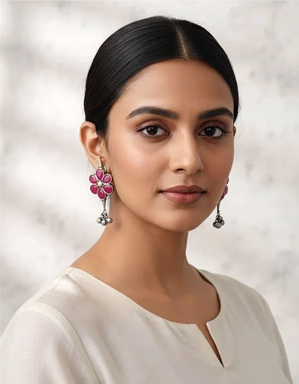 Pink_Floral_Dangling_Earrings_for_Women