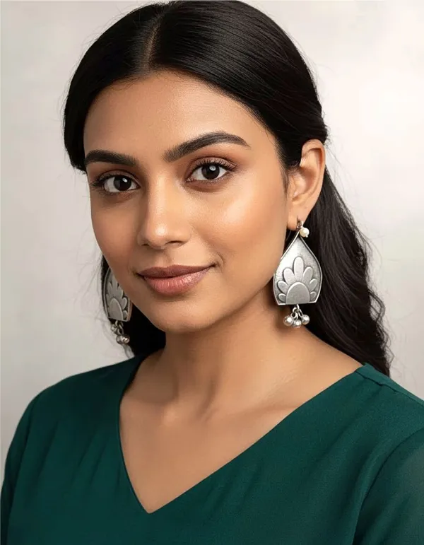 Silver-Tone_Brass_Teardrop_Floral_Drop_Earrings_For_Women