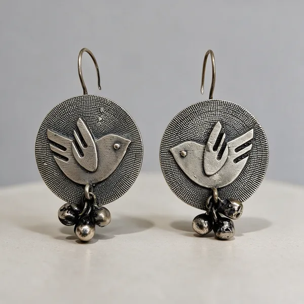 Silver-Tone_Brass_Bird_Motif_Circular_Drop_Earrings_For_Women
