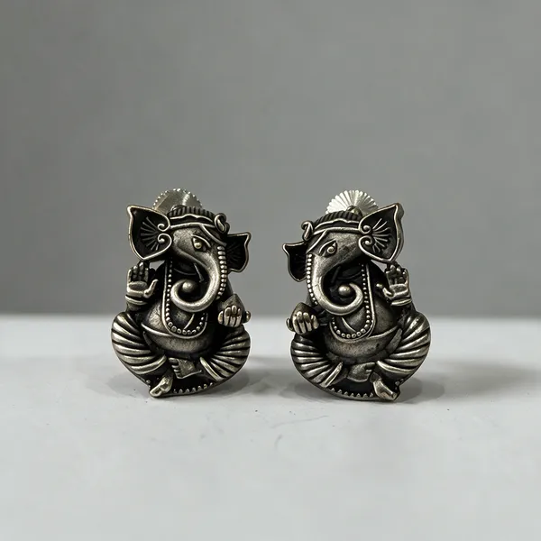 Silver-Tone_Brass_Ganesha_Motif_Stud_Earrings_For_Women