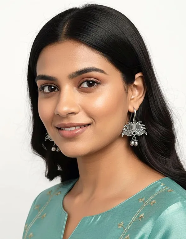 Silver-Toned_Floral_Drop_Earrings_for_Women