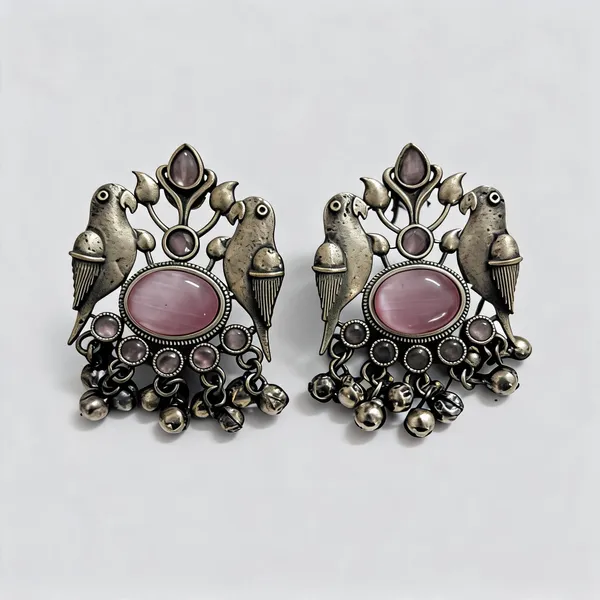 Silver-Tone_Brass_Tribal_Bird_Motif_Dangle_Earrings_For_Women