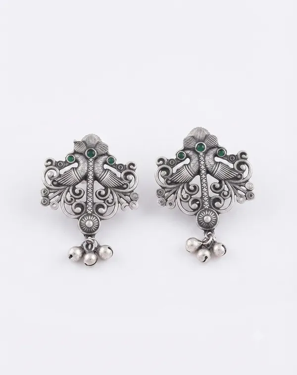 Silver-Tone_Oxidised_Brass_Floral_Dangle_Earrings_For_Women