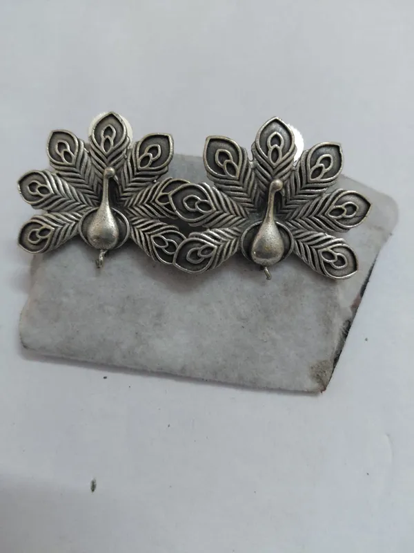 Antique_Silver_Tone_Brass_Peacock_Drop_Earrings_For_Women