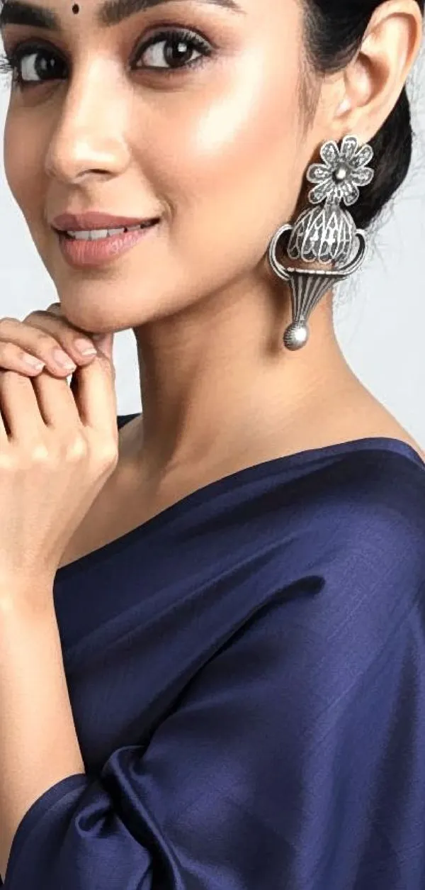 Silver_Tone_Brass_Floral_Layered_Drop_Earrings_For_Women