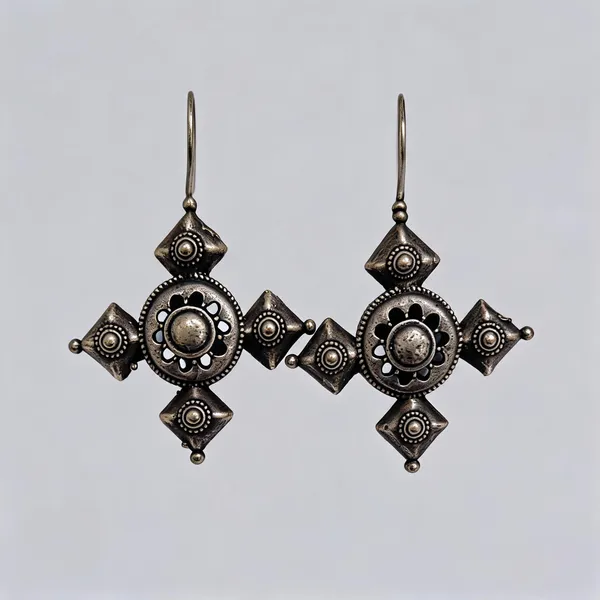 Oxidized_Silver-Tone_Brass_Floral_Motif_Drop_Earrings_For_Women