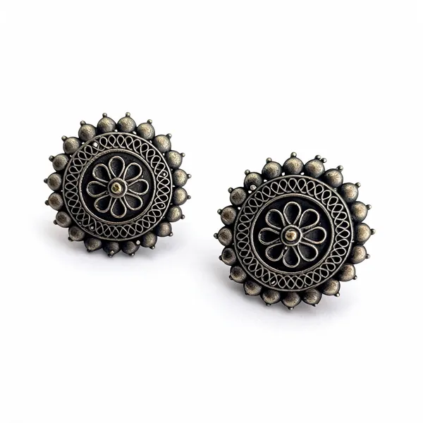 Silver_Oxidized_Brass_Floral_Openwork_Stud_Earrings_For_Women