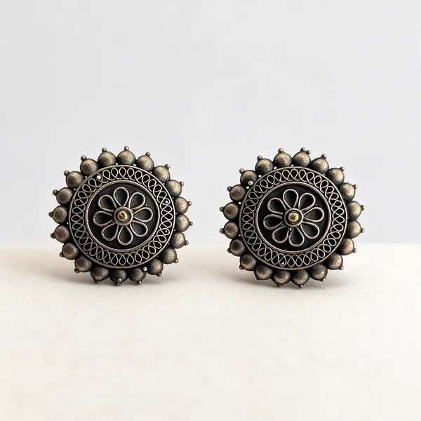 Silver_Oxidized_Brass_Floral_Openwork_Stud_Earrings_For_Women