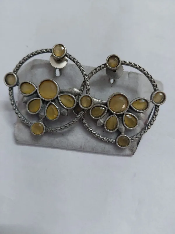 Silver_Brass_Yellow_Stone_Floral_Dangle_Earrings_For_Women