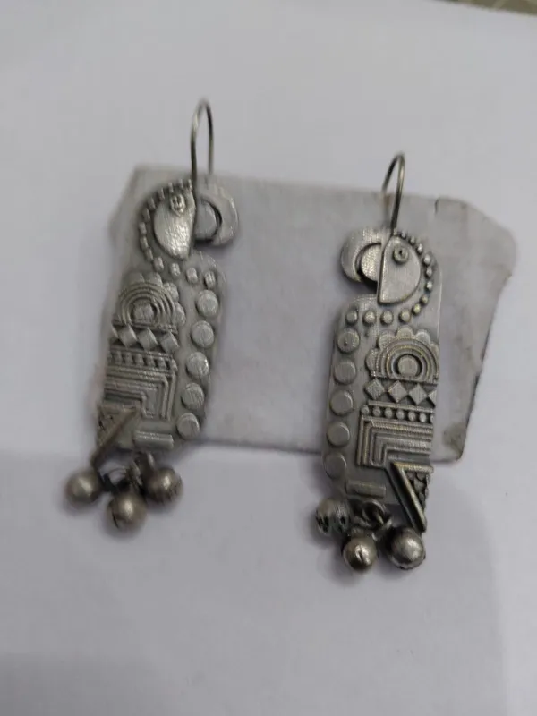 Silver-Tone_Oxidized_Brass_Geometric_Bell_Charm_Dangle_Earrings_For_Women