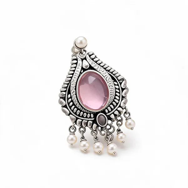 Silver_Tone_Brass_Pink_Stone_Teardrop_Earrings_For_Women