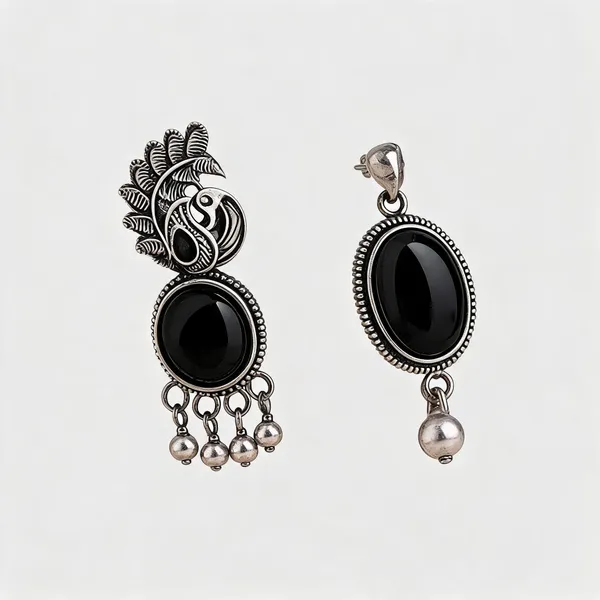 Silver_Tone_Brass_Black_Oval_Stone_Drop_Earrings_For_Women
