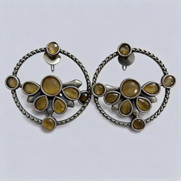 Silver_Brass_Yellow_Stone_Floral_Dangle_Earrings_For_Women