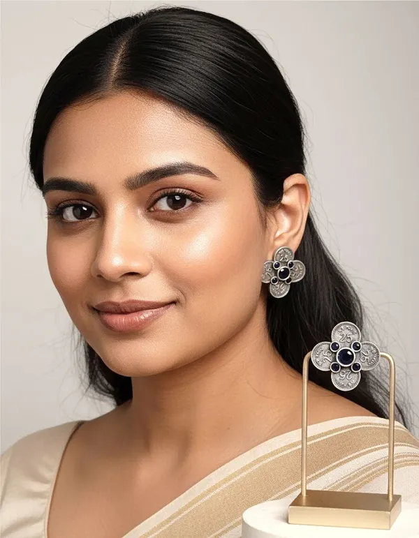 Silver_Oxidized_Brass_Floral_Cluster_Stud_Earrings_For_Women