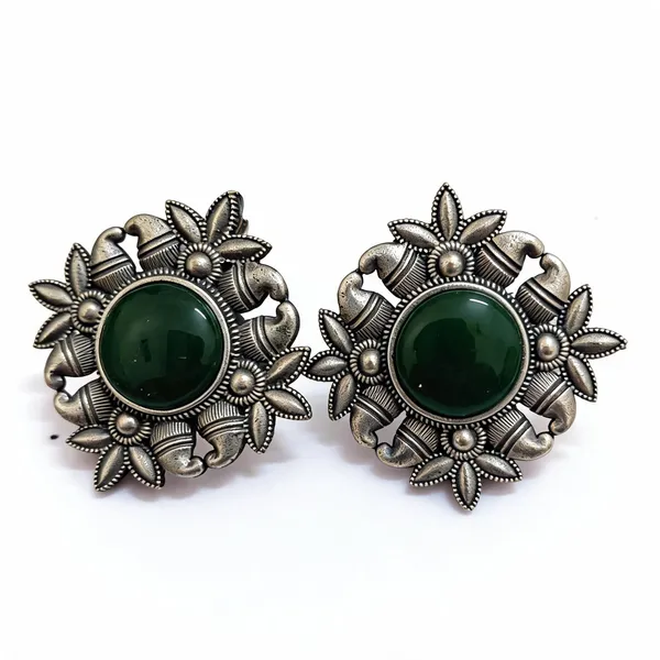 Silver_Tone_Brass_Green_Stone_Floral_Earrings_For_Women