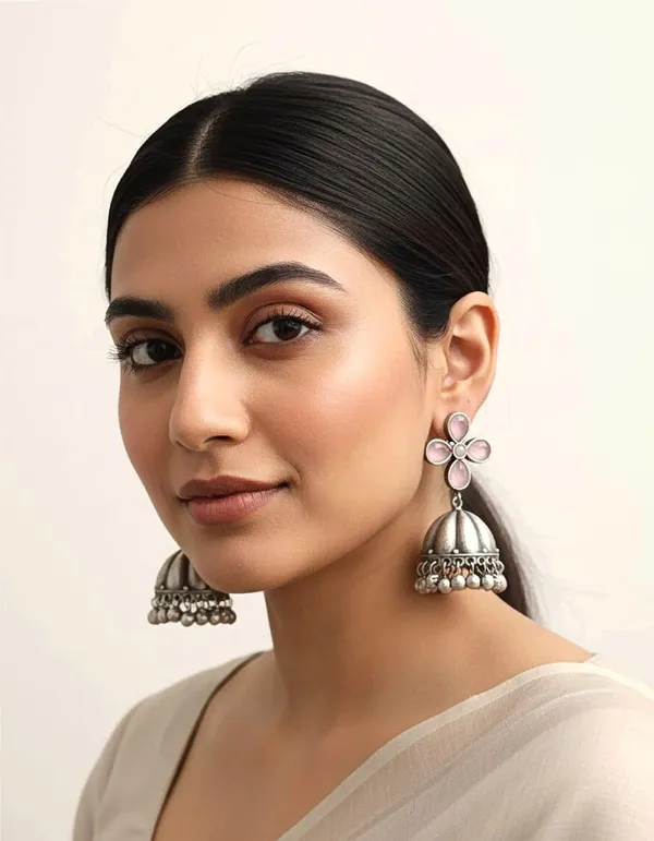 Silver-Tone_Brass_Floral_Jhumka_Earrings_For_Women