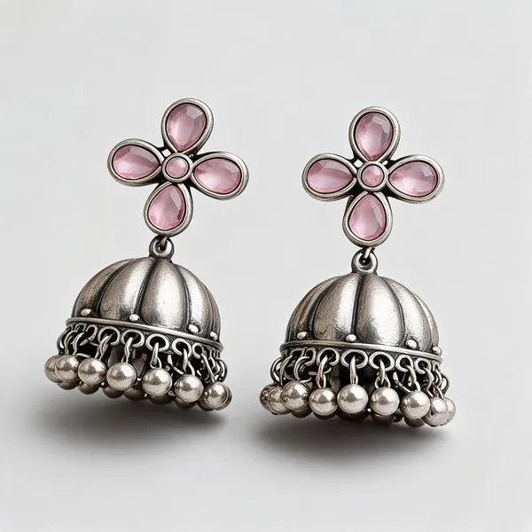 Silver-Tone_Brass_Floral_Jhumka_Earrings_For_Women