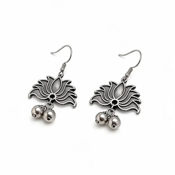 Silver-Tone_Brass_Lotus_Floral_Drop_Earrings_For_Women