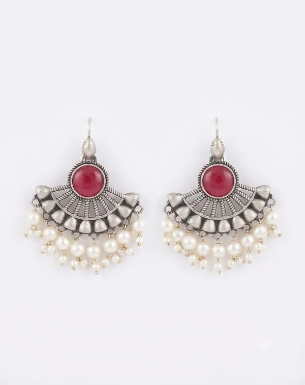 Silver_Oxidised_Brass_Pink_Stone_Fan_Drop_Earrings_For_Women