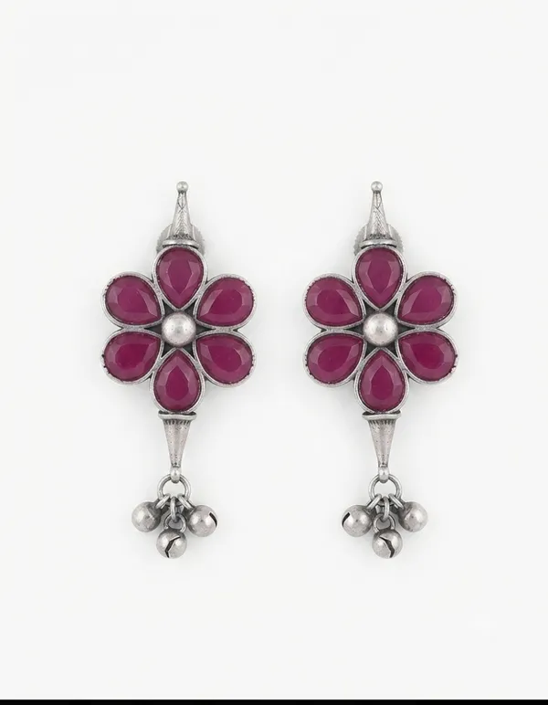 Pink_Floral_Brass_Dangling_Drop_Earrings_For_Women